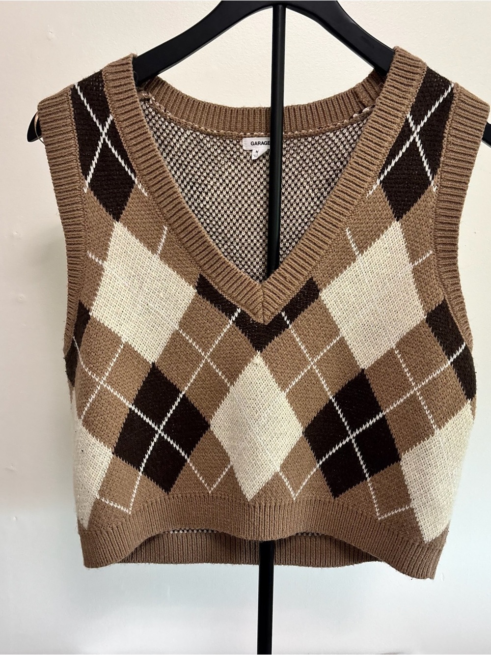 Garage Brown and Cream Argyle V-Neck Sweater Vest - Picture 2 of 3